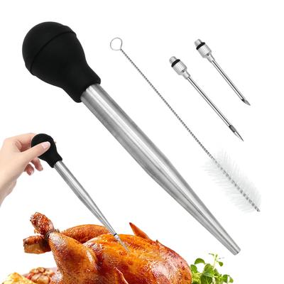 BBQ injektor na maso, injektor na marinádu, injektor na krůtu a kuře s nerezovými jehlami, štětec, injekce omáčky, kuchyňské náčiní