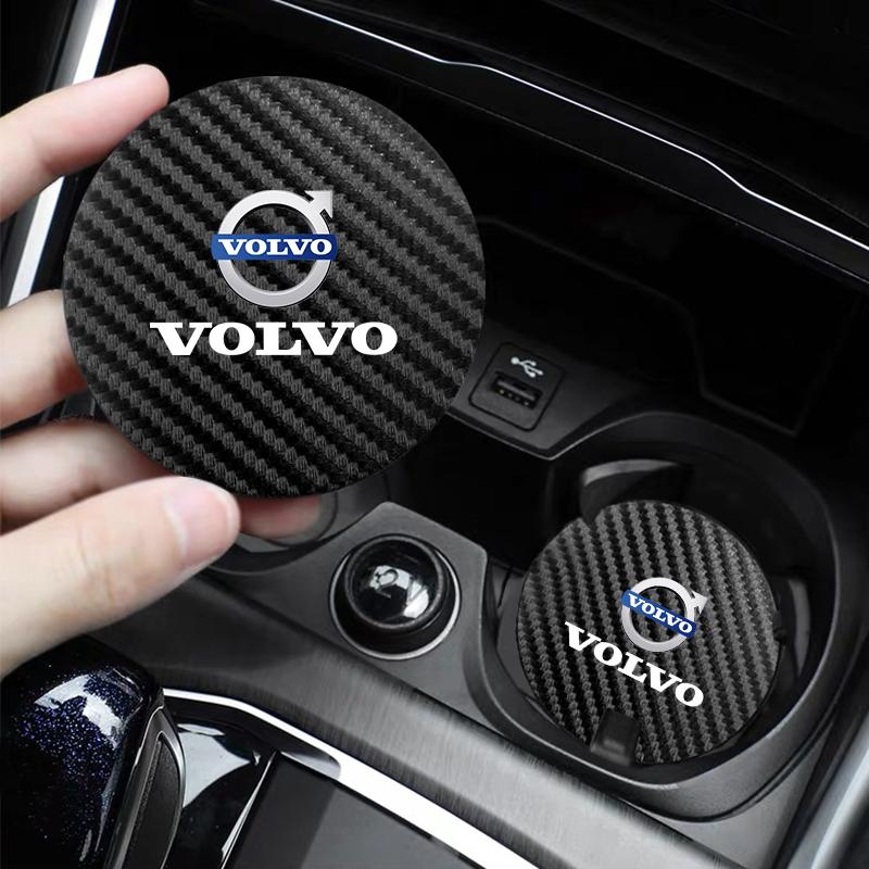 2Pcs Leather Coaster Anti-noise Water Cup Pad Cushion For Volvo XC90 V90 V60 XC60 V40 S80 S60 S90 C40 XC40 V70 XC70 C30 C70 EX90 VI9