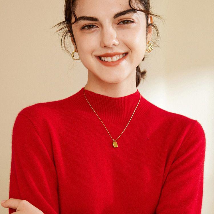 Women's Pure Cashmere Seamless Knit Sweater, Autumn/Winter Half-High Neck, Long Sleeve Base Layer