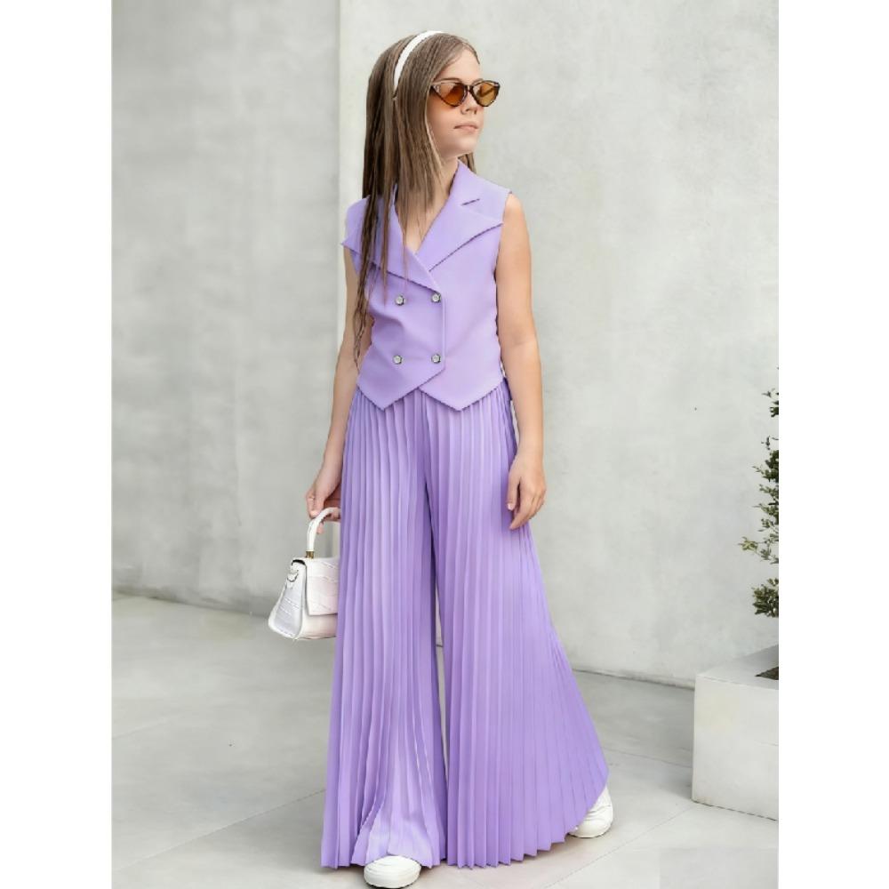 Dívčí oblečení 2-8 let Bezrukávý top + Široké plisované kalhoty Dětská sada