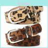 Leather Belt For Women With Leopard Print Double Rings Buckle Stylish Casual Office Accessory