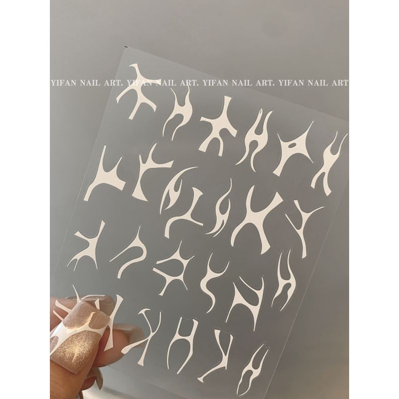 

Minimalist Black and White Asymmetrical Line Nail Sticker J194-1. [White line. 1]]