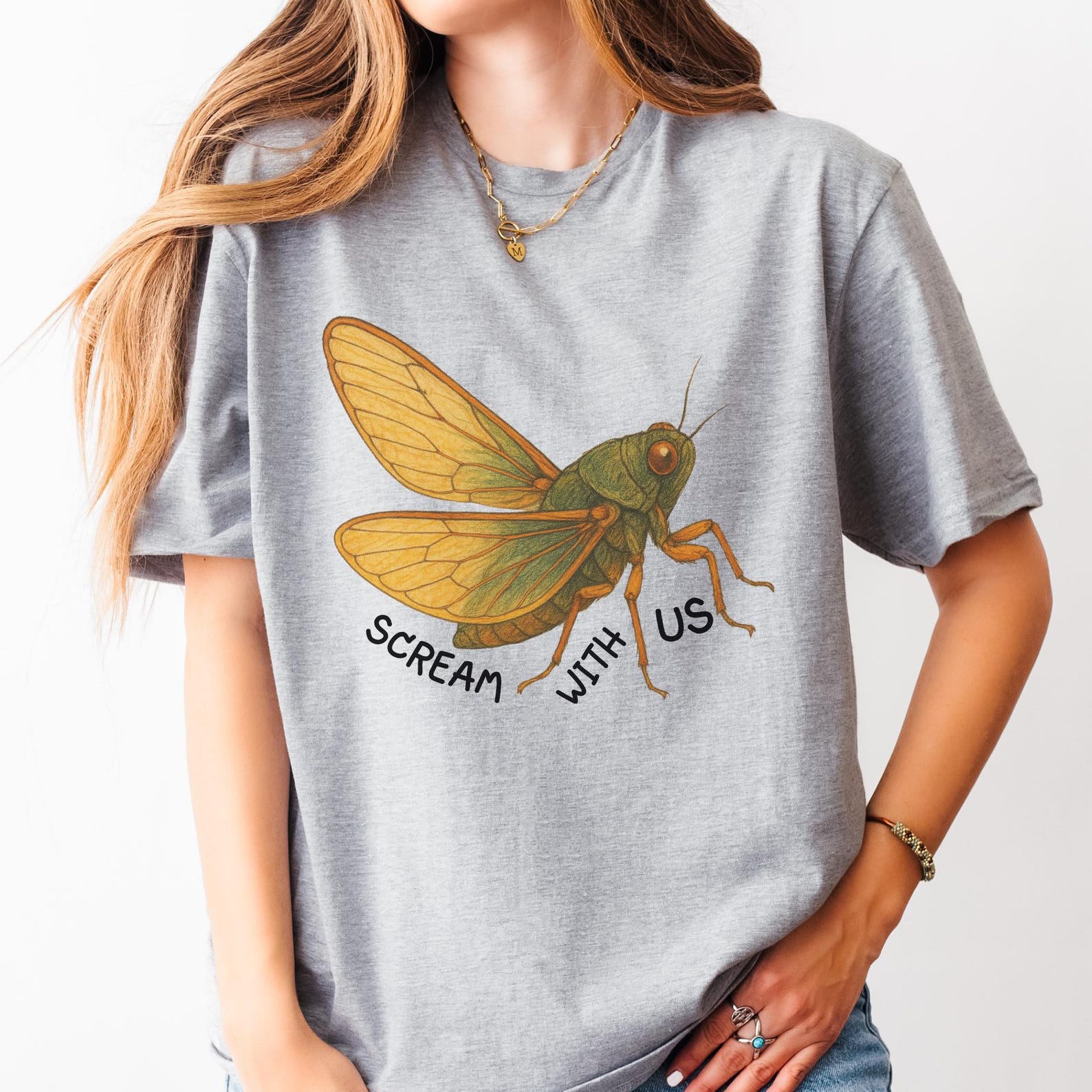 Scream With Us Cicada T-Shirt: Funny Entomology Bug Tee XL