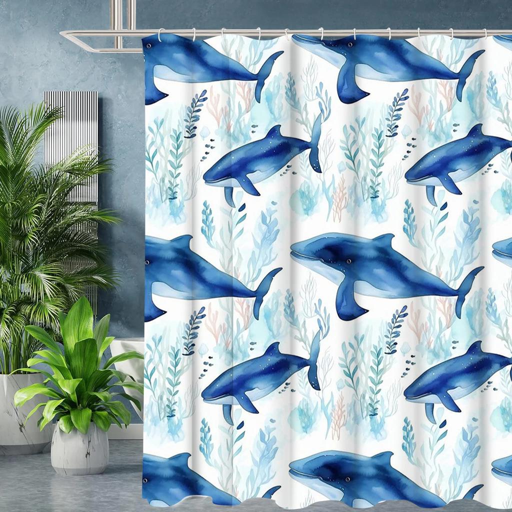 Cartoon Fish in water plants Bathing Curtain  Bathroom Shower Curtain Waterproof With 12 Hooks Home Deco
