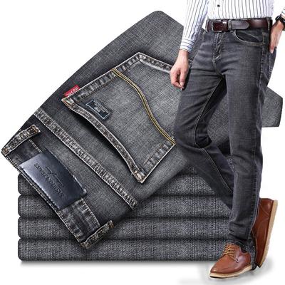 Jeans grigi da uomo stile classico autunno inverno Pantaloni da lavoro in denim elasticizzato morbido Pantaloni di marca maschile Nero Blu