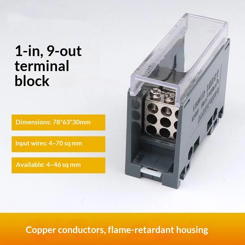 One In Multiple Out Din Rail Terminal Block 150A Universal Distribution Box Wire Connector Abs/Copper Power Junction Box