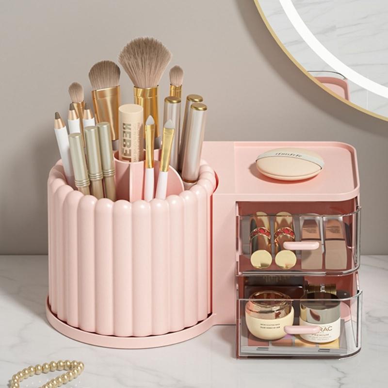 Large Capacity Rotating Pen Holder Desktop Drawer Makeup Organizer Stationery Box Case School Office Desk Storage Shelf