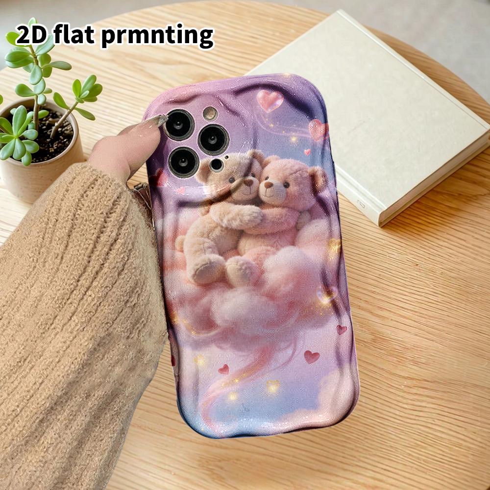 Phone Case: 2D Flat Design Suitable for iPhone 18 17 16 15 14 13 Pro Protective Case, Couple Style, Hugging Double Bears, Christmas and Halloween Gift