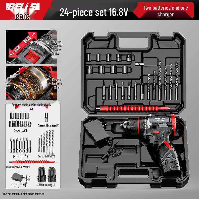 Brushless Electric Impact Drill & Multifunctional Handheld Screwdriver Set for Household Use