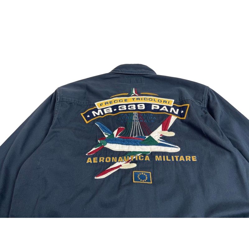 European and American Single Men Pure Cotton Embroidery Shirt American Casual Air Force Am Work Clothes Shirt Retro Flight Long Sleeves Outwear Dark Blue L