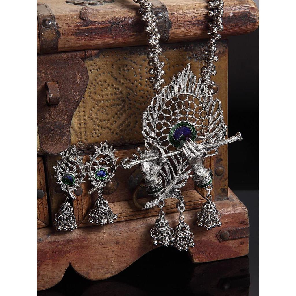Latest Stylish Design Fancy Traditional Oxidised Silver Necklace Jewellery Set for Women