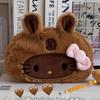 Cute Disguised Hello Kitty Plush Pencil Case Panda Capybara Cartoon Large Capacity Student Stationery Storage Bag High-Value Plu