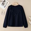 ZANZEA Women Casual Round Neck Loose Long Sleeve Sweatshirt