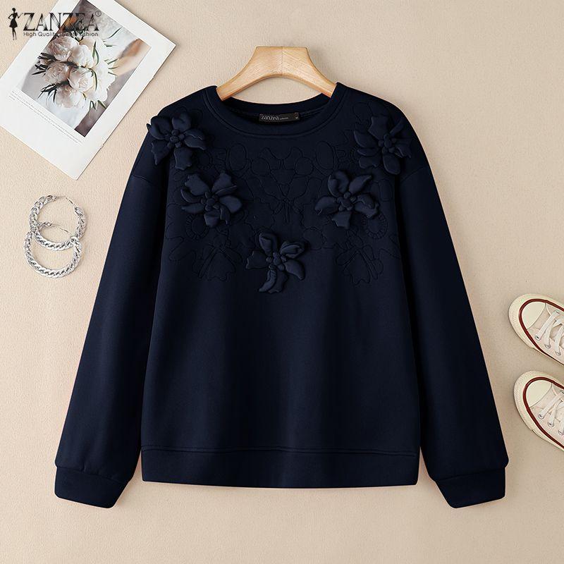 ZANZEA Women Casual Round Neck Loose Long Sleeve Sweatshirt