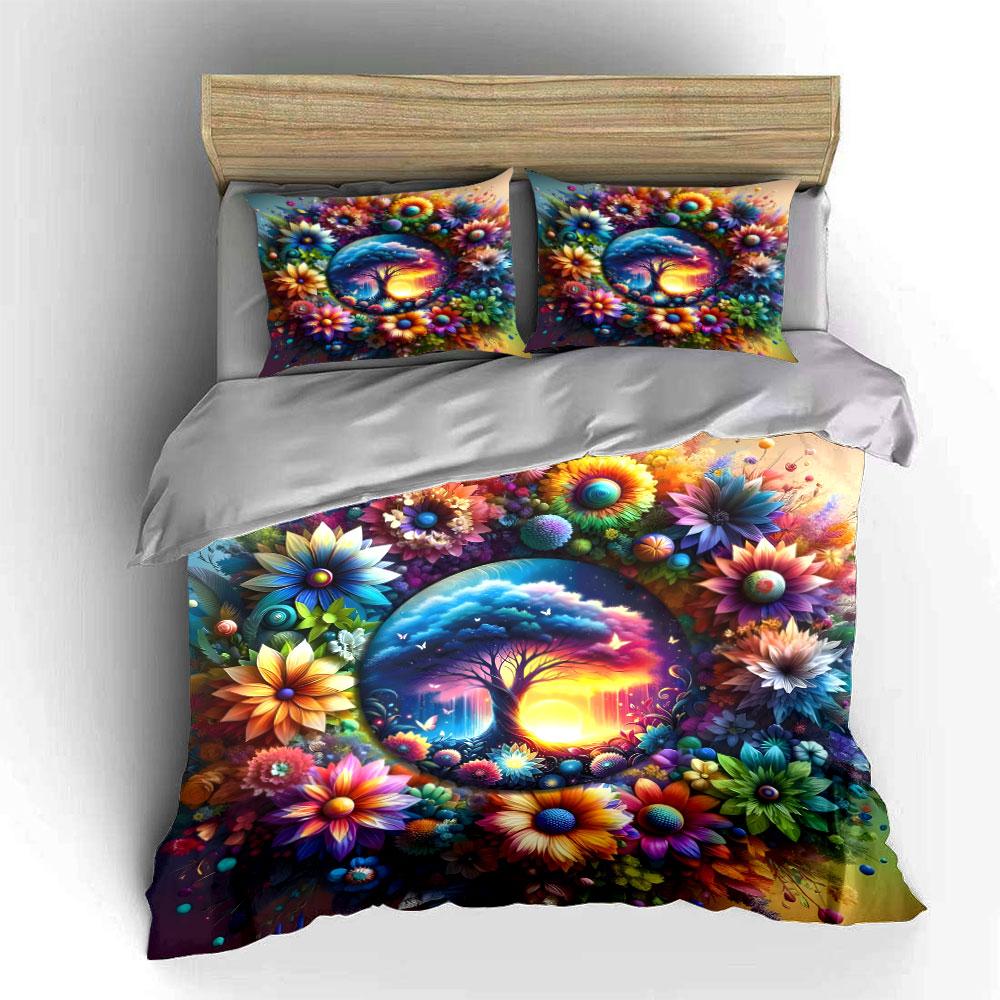 Colorful Nature Art Decor Set Multiple Sizes Kid'S And Adults' Bedroom Exquisite 3Pc Bedding Set, Gift
