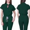 Women's Loose And Comfortable V-neck Short Sleeved Workwear With Multiple Pockets And Beauty Suit Set