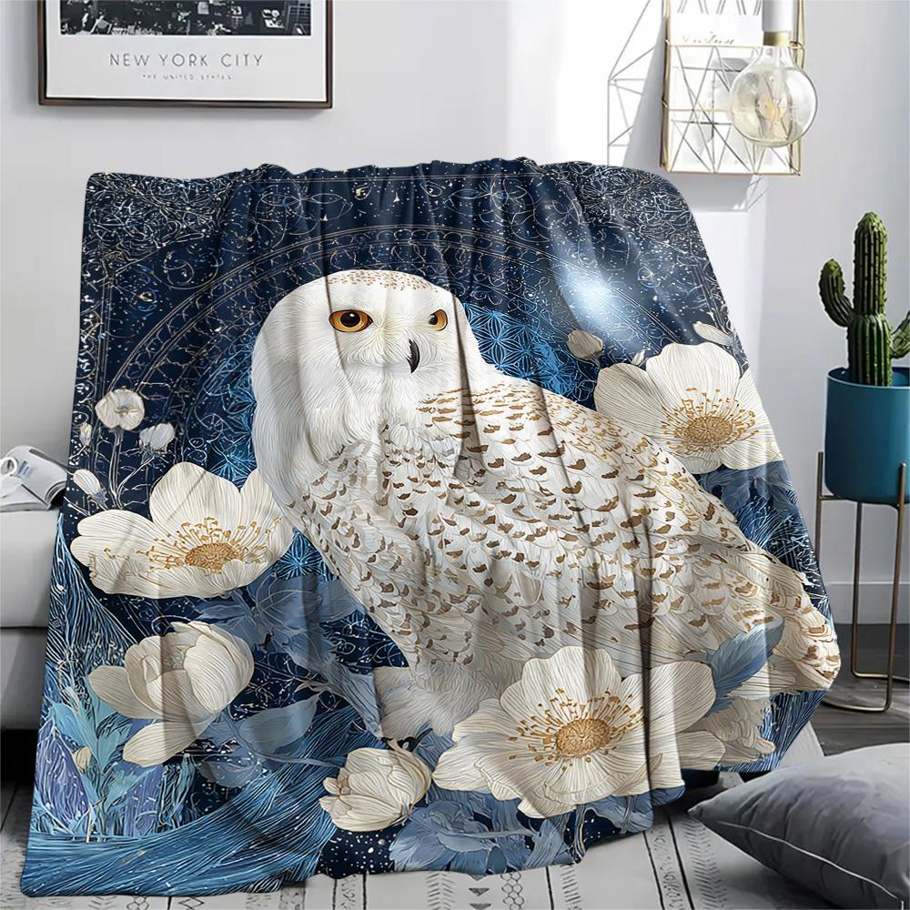 Snowy Owl Print Flannel Blanket, High quality Comfortable for All Seasons, Home Decor, Warmth and Comfort, Perfect for Christmas Gifts