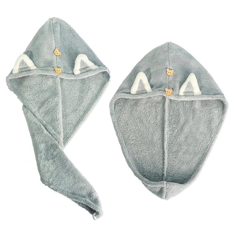 Quick Dry Hair Towels Women And Child Cute Cat  Ear Super Absorption Thicker Microfiber Turban Towels With Bear Buttons