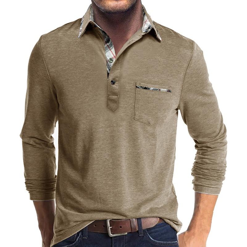 Mens Long Sleeve Lapel Casual Polo Shirt Daily Tops