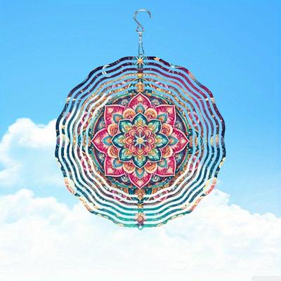 Kosmiczna Mandala Dzwonek Wietrzny do Ogrodu na Zewnątrz, Trwały Metalowy Dekor 2D, Haczyk obrotowy 360 stopni, Uniwersalna Dekoracja Festiwalowa