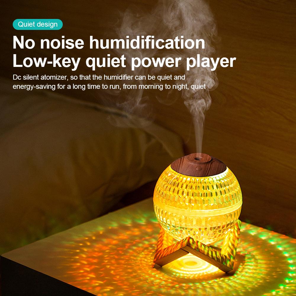 Luftfuktere for soverom RGB LED Mini Fargerikt Nattlys Krystallkule Luftfukter 6H Auto-off 450ml