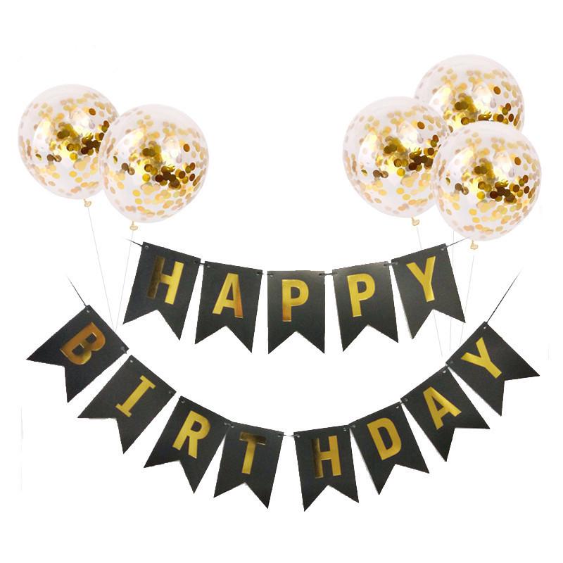 Happy Birthday Flag Sequined Balloon Set Birthday Room Living Room Confession Decoration Simple