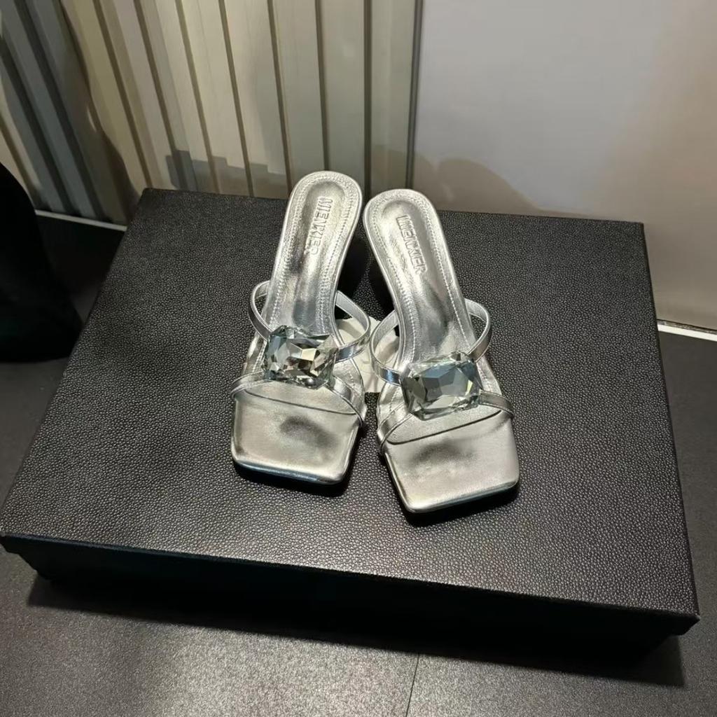 Square Head Niche Design Sense High Heel Cool Slippers Women Summer Wear New Rhinestone Thin Heel Fashion Sandals Women
