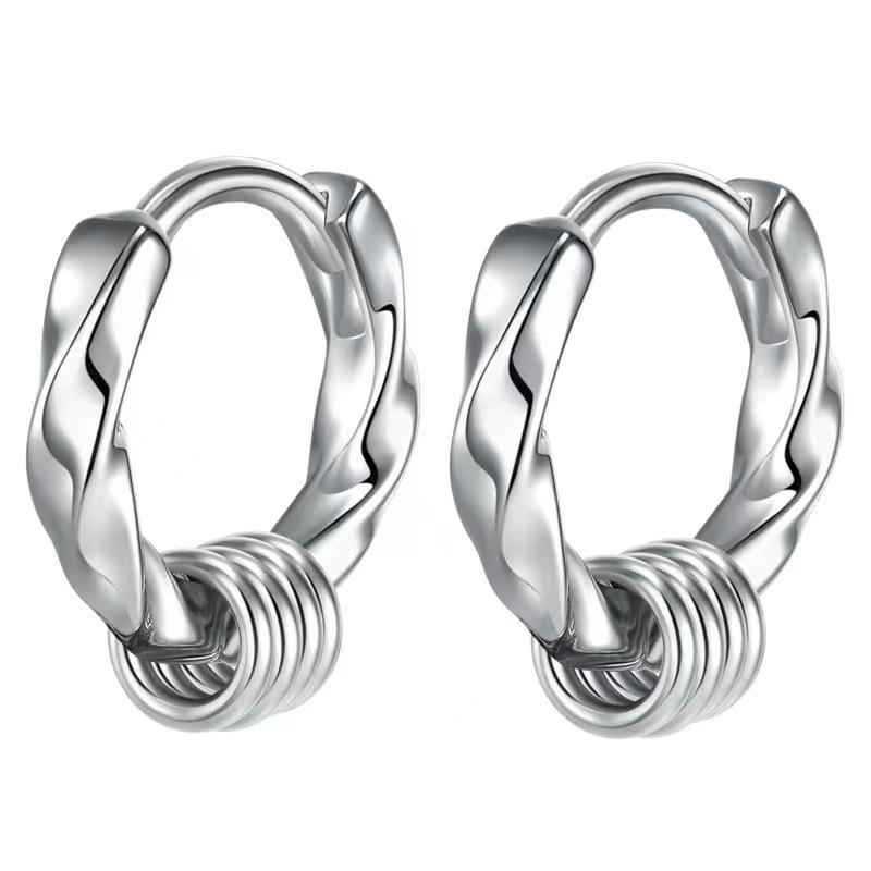 European and American Fashion Titanium Steel Ear Buckle Wind Simple Unisex Stainless Steel Twisted Wire Round Small Earrings