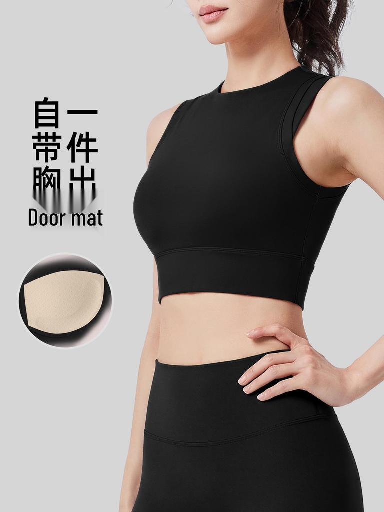 Women's Shockproof Sleeveless Sports Top with Fixed Bra Pad for Yoga and Fitness