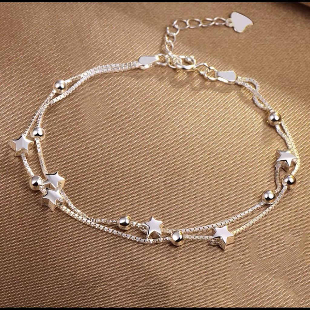 925  Silver Bead Bracelets For Women Korean Designer Double Layer Stars Chain Bracelets Luxury Party Wedding Jewelry