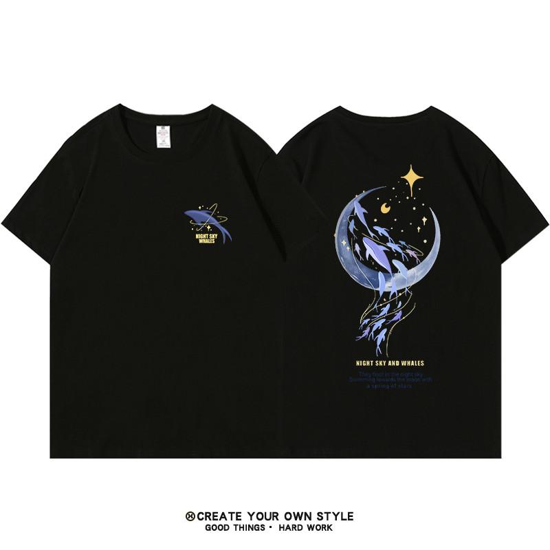 Plus Size Women's Oversize Cotton T-irt Front And Ba Print Loose Ort Sve Street Sle Cartoon We Print White Top