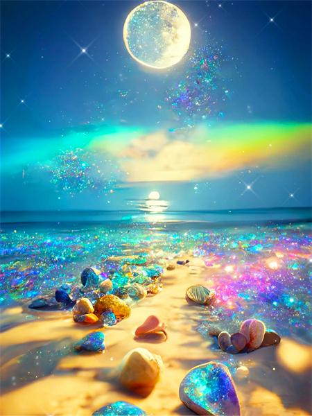 5d Diamond Painting Full Drill Moon Seaside Landscape Home Decor Embroidery Mosaic Beachfantasy Home Decor