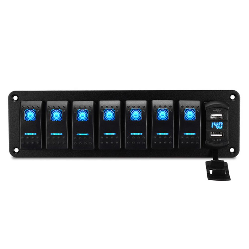 LED IP67 Waterproof Marine Boat Rocker Switch Panel 8 Gang Rocker Switch Panel Kit 12V/24V Circuit Breaker Dual USB Slots Light