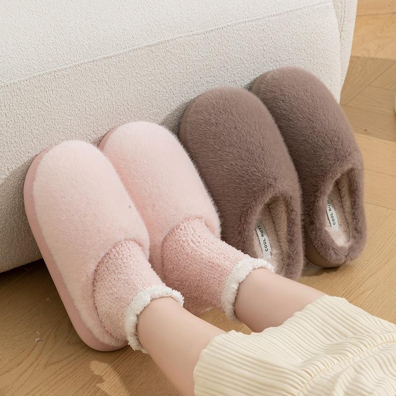 Plush Silent Home Cotton Slippers Indoor Soft Bottom Plush Cotton Slippers Autumn and Winter Large Size Non-slip Floor Confinement Shoes