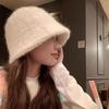 Rabbit Hair Fisherman Hat for Women in Autumn and Winter New Style Big Head Circumference Plush Basin Hat Versatile Bucket Hat Showing A Small Face