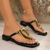Women's Flat Slippers Toe Clip Square Toe Metal Decoration Shoes for Women Leisure Versatile Fashion Summer Zapatillas De Mujer
