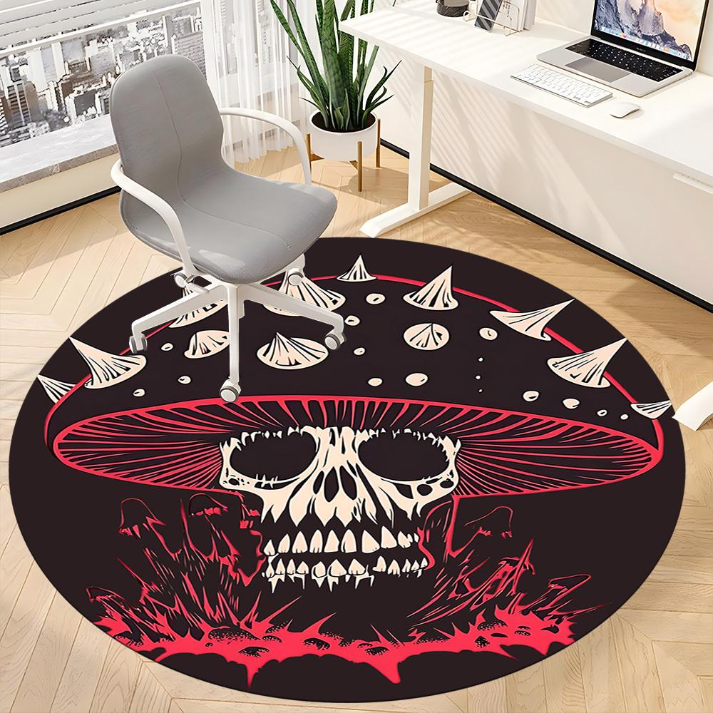 1pc Mushroom Skull Office Round Area Rug, Under Office Chairs Bedroom Living Room Home Decor, Room Deco