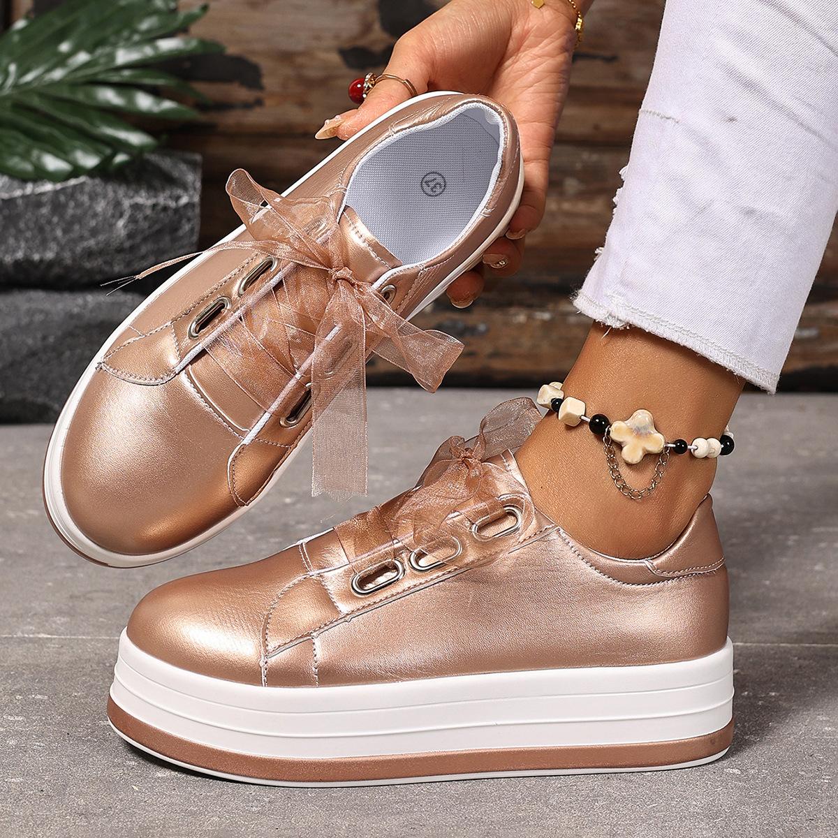 

22 new European and American thick-soled round head lace-up Lefu large-size single shoes solid-color muffin shoes 43 шампанського