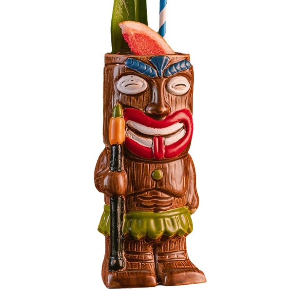 Ethnic Style Ceramic Tiki Mug Funny Beer Beverage Cup Creative Beach Theme Mug Camp Style B Brown