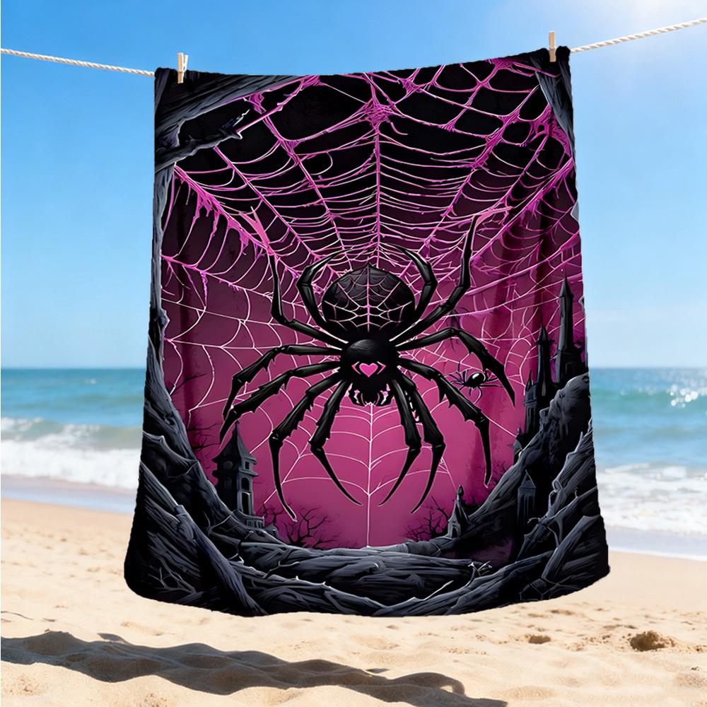 1pc Spider Webbing Decor Throw Blanket Polyester Fiber, Lightweight Flannel, Soft & Warm, All Season Use for Outdoor, Camping Digital Print