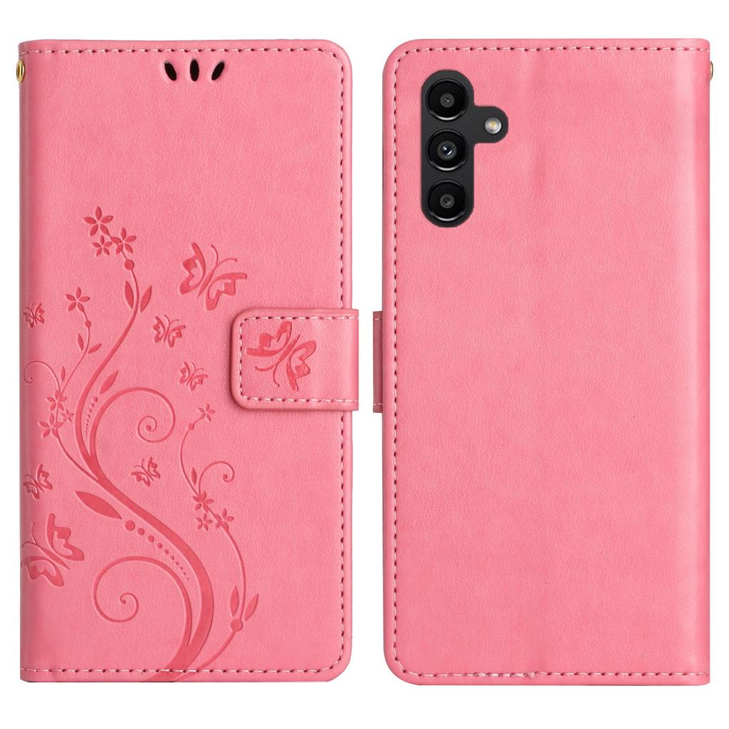 For Samsung Galaxy S24 FE Leather Wallet Case Butterfly Flower Imprinted Phone Cover with Strap