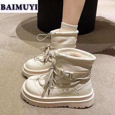 Women Platform Ankle Snow Boots Flats Leather Shoes Winter Luxury Brand 2025 New Short Plush Warm Shoes Casual Chelsea Booties