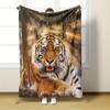 Tiger Print Flannel Blanket – Ultra-Soft Lightweight Throw – Hypoallergenic Cozy for Sofa Bed Travel