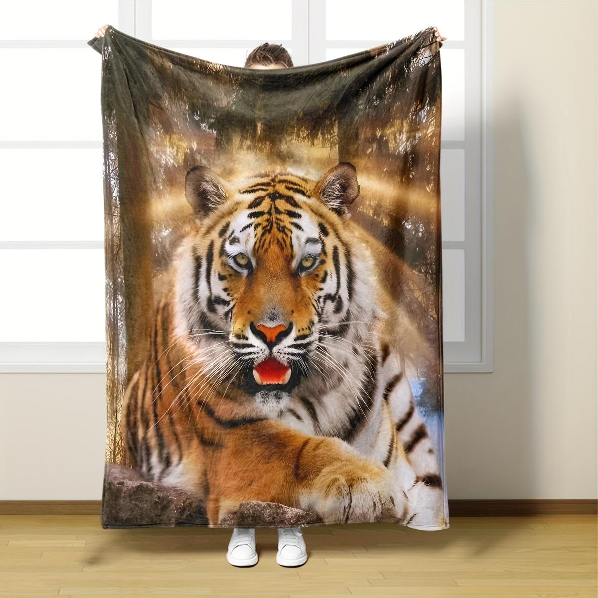

Tiger Print Flannel Blanket – Ultra-Soft Lightweight Throw – Hypoallergenic Cozy for Sofa Bed Travel 130x150cm51x59in