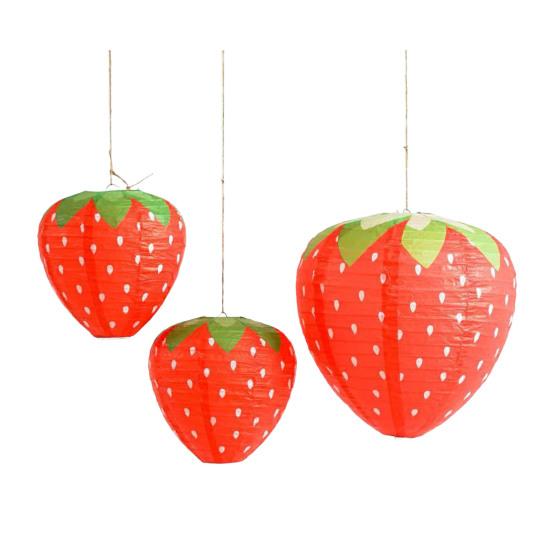 Birthday Party Hanging Ornaments Strawberry Paper Lantern, Pink Fruit Shaped Decor for Party, Sweet Style Event Supplies Collapsible Round Lamp