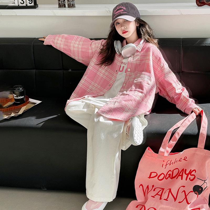 Fashionable 2025 Girls' Korean Style Long Sleeve Spring Top