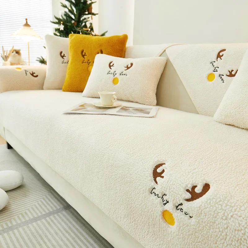 Vánoční Zesílený Králičí Kožešina Plyšový Potah na Pohovku Protiskluzový Měkký Ručník na Pohovku Polštářek na Pohovku Do Obývacího Pokoj Moderní Domácí Dekorace