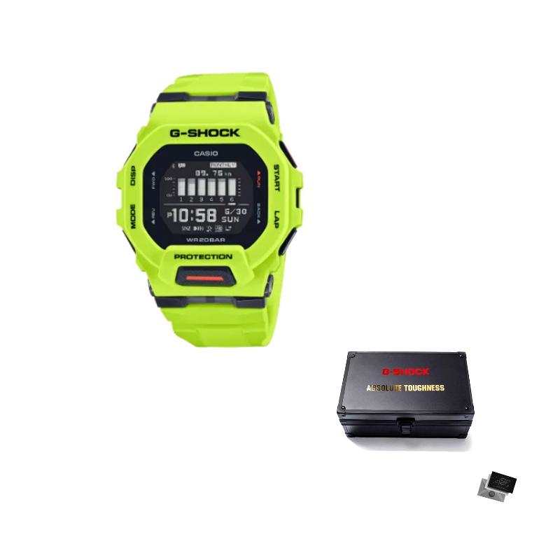 CASIO G SQUAD Quartz Movement Resin Strap Watch Men s Watches Black Dial GBD-200-9JF- Yellow Green Strap