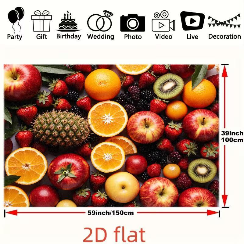 2D Flat Colorful Fruit Backdrop Summer Healthy Food Background Cloth