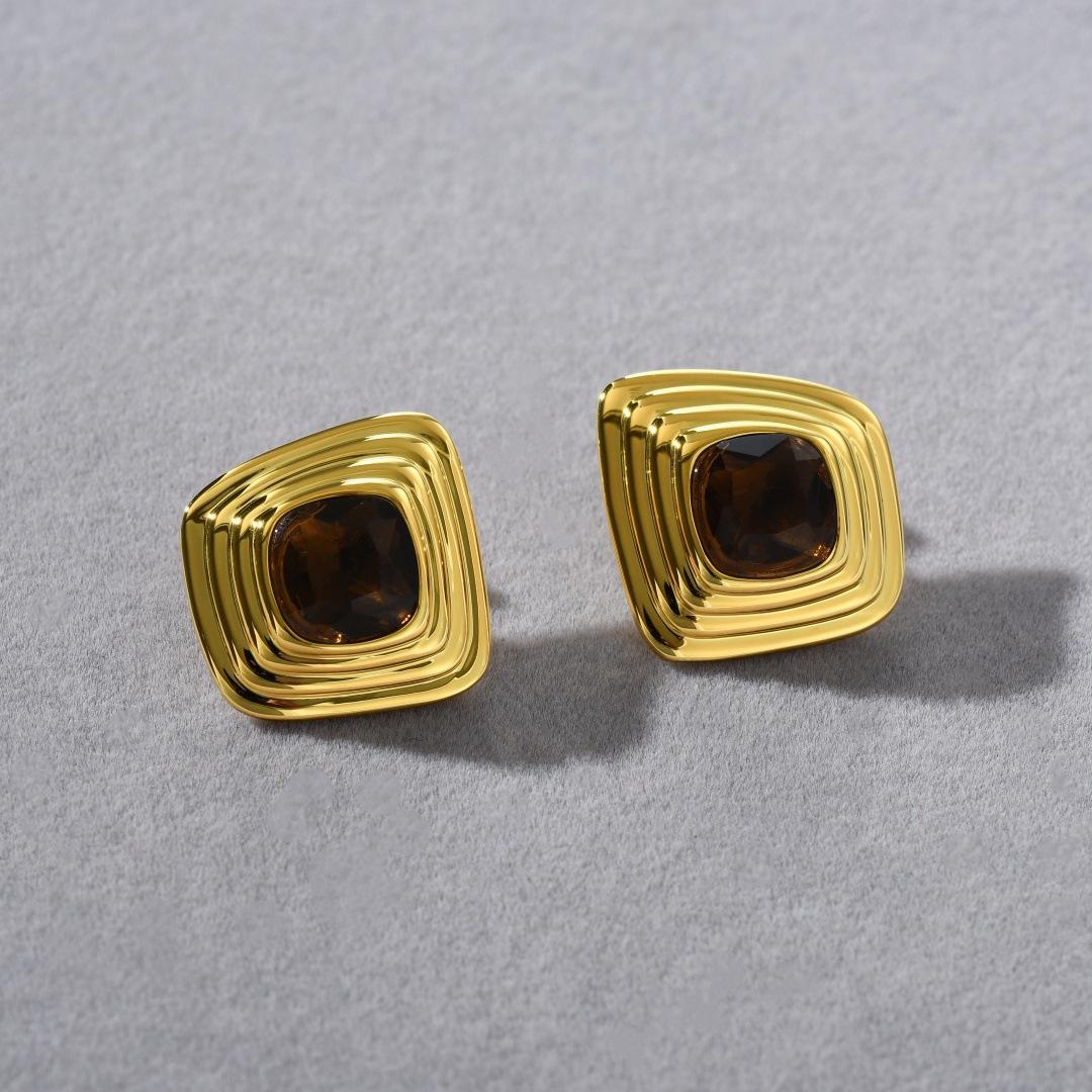 

Stylish Simple Irregular Square Texture Inlaid Zircon S925 Silver Needle Stud Earrings Temperament Unique Personality Earrings Women